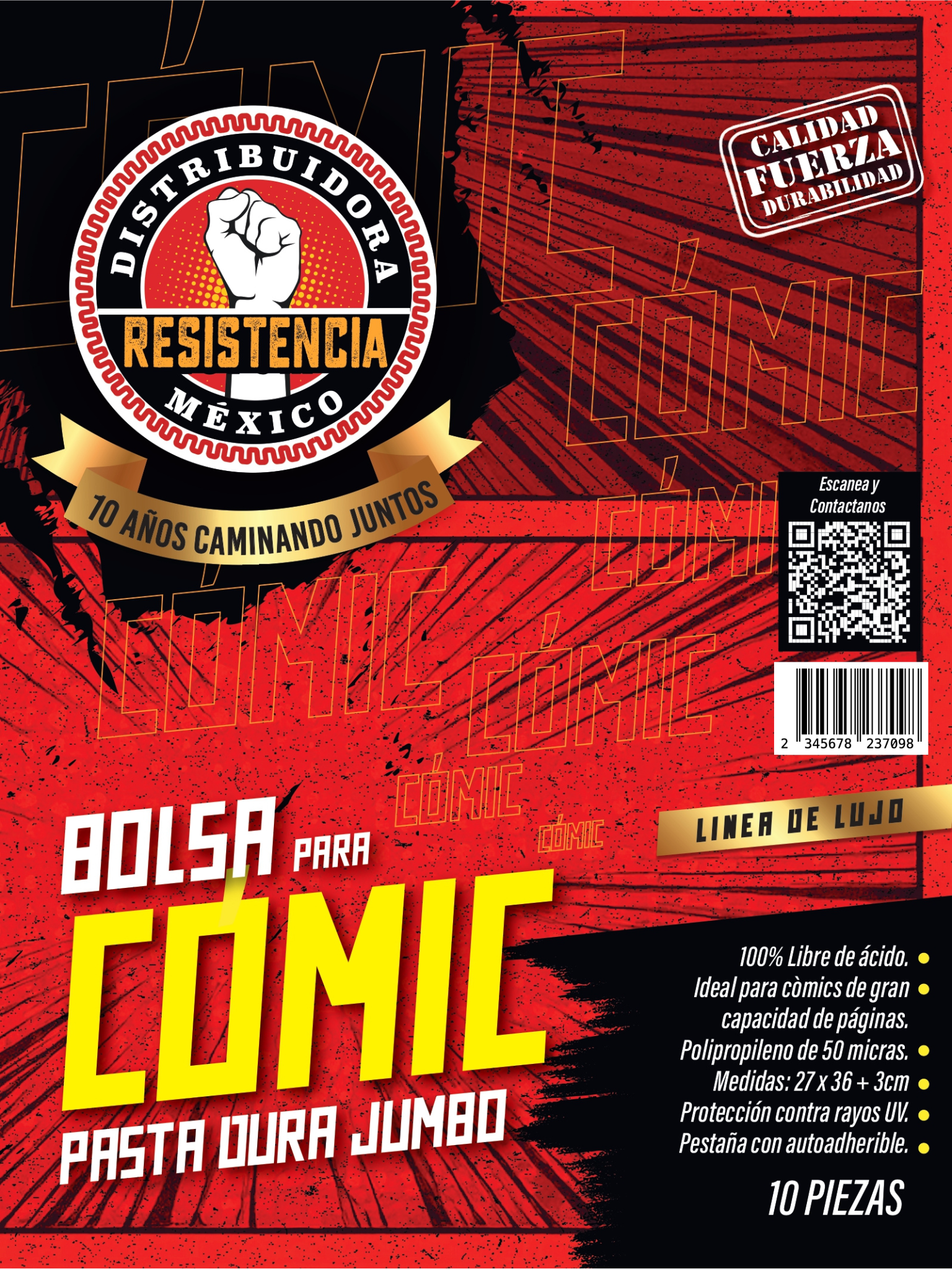 Bolsa para comic pasta dura Jumbo 10 pzas